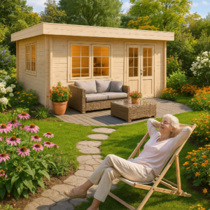 Holzgartenhaus “Ian A” 5x4m | Holzgartenhaus mit Gartenbüro | 4x5m großes Holzgartenhaus aus Holz | Moderne Gartenlounge mit Flachdach Unkategorisiert online kaufen